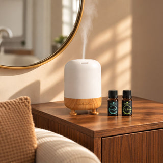 Kit aromaterapia Balance y Música: difusor encendido con aceites esenciales en la sala | Exotik Nat