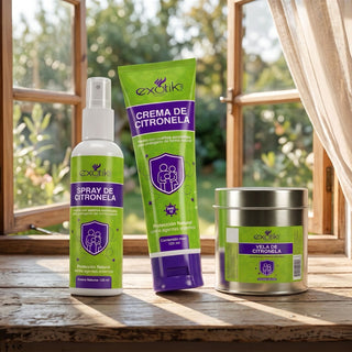 Kit Repelentes Naturales: spray, crema y vela de citronela junto a la ventana | Exotik Nat
